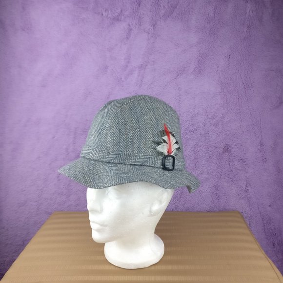 70s Stetson Hat Wool Grandpa Hat 100% SHETLAND WOOL TWEED in BLUE melange - Picture 1 of 11